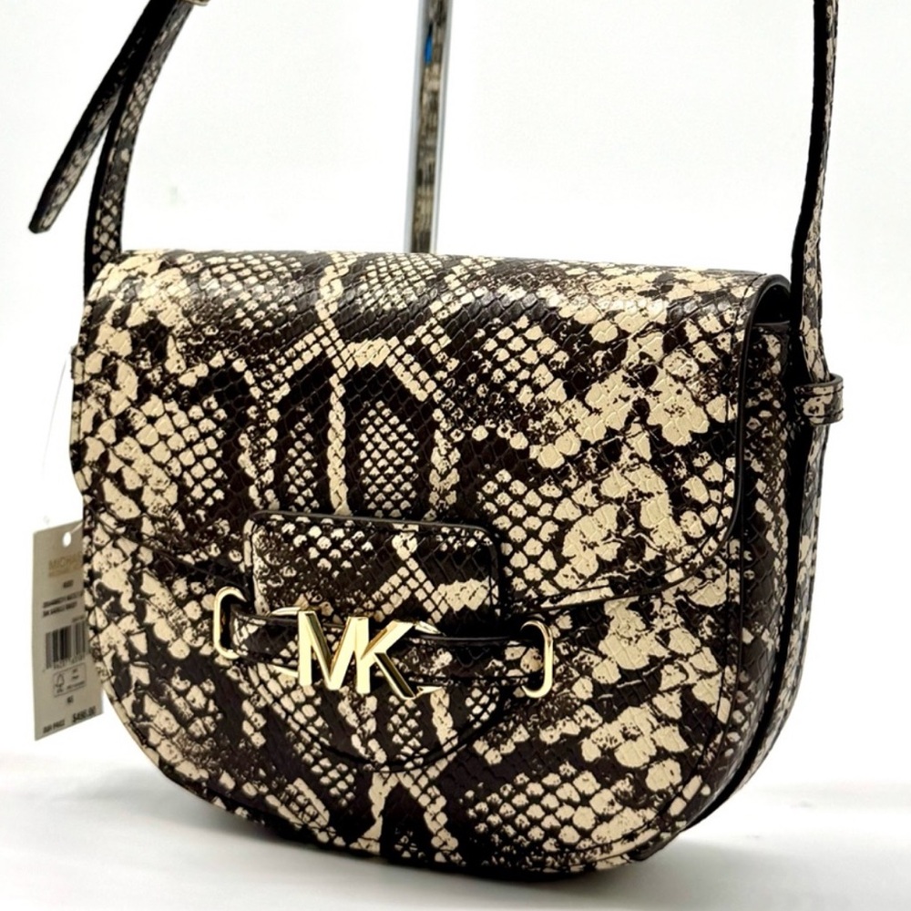 Michael Kors Small Reed Leather Saddle Crossbody Bag Nat/Light Cream